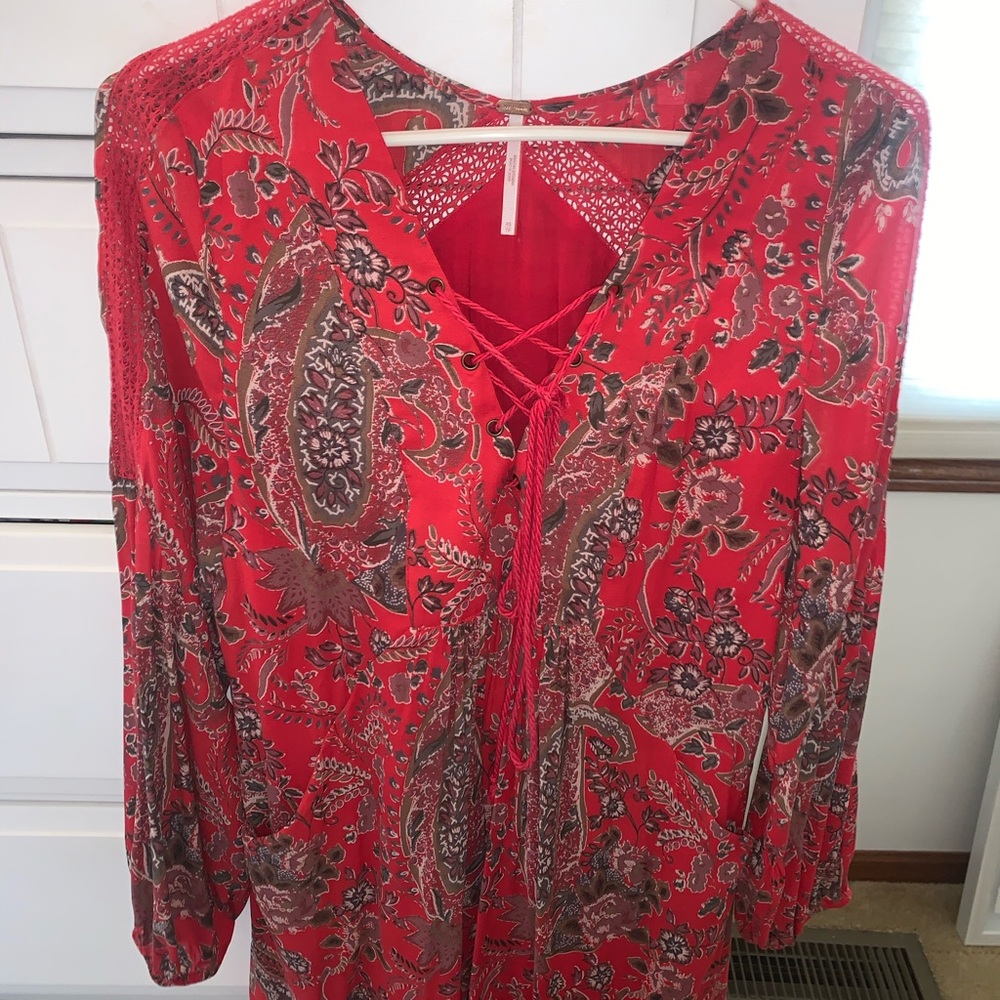FreePeople LongSleeve Red Paisley Dress w/ pockets